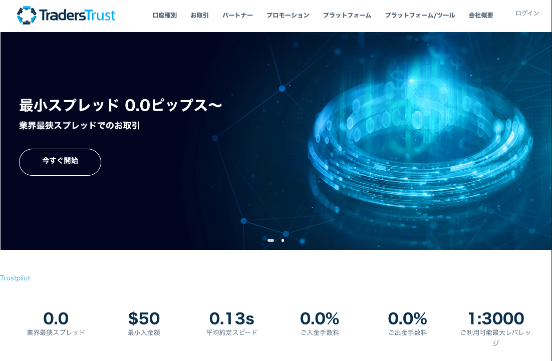 海外FX口座開設ボーナスランキング12位・TradersTrustの公式サイト